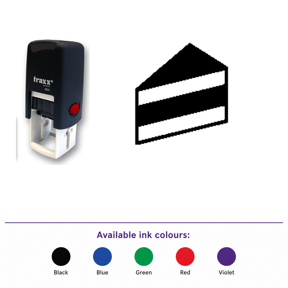 Traxx 9021 14 x 14mm Loyalty Stamp - Cake – smaller stamp, enlarged matching imprint and five available ink colours
