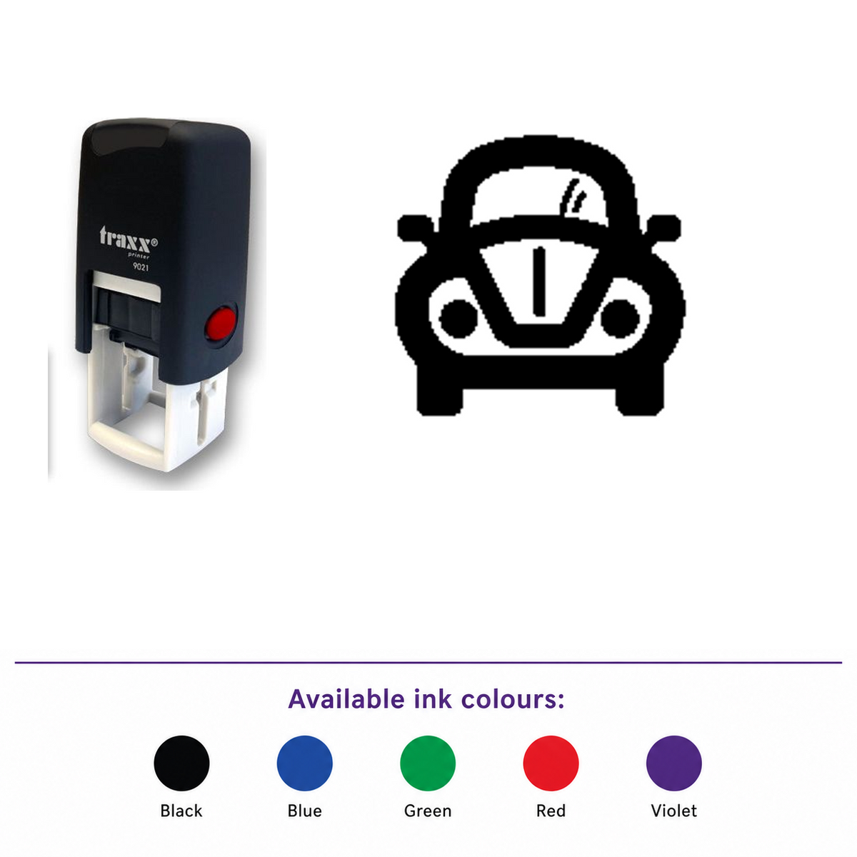 Traxx 9021 14 x 14mm Loyalty Stamp - Car – smaller stamp, enlarged matching imprint and five available ink colours