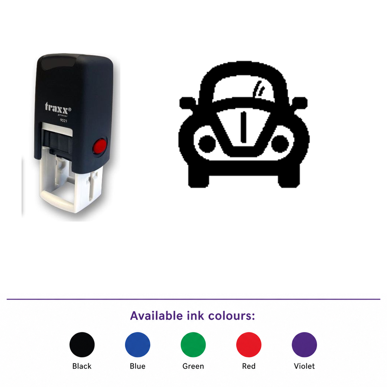 Traxx 9021 14 x 14mm Loyalty Stamp - Car – smaller stamp, enlarged matching imprint and five available ink colours