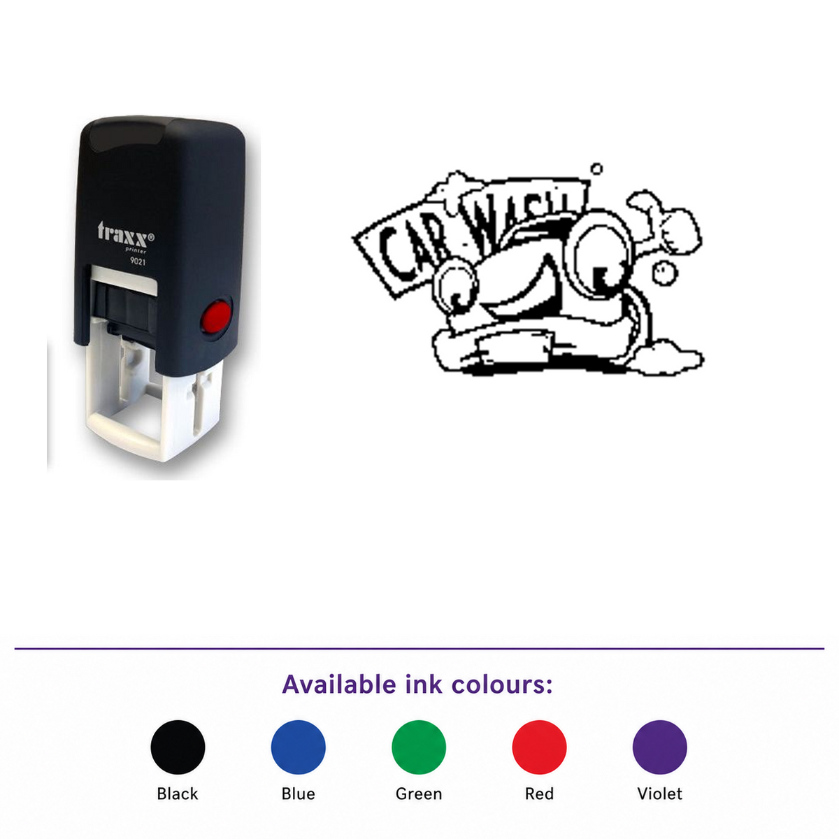 Traxx 9021 14 x 14mm Loyalty Stamp - Car Wash – smaller stamp, enlarged matching imprint and five available ink colours