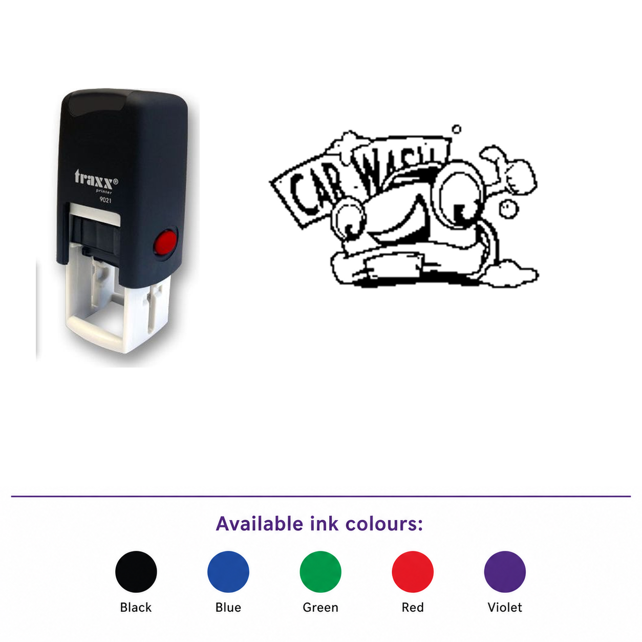 Traxx 9021 14 x 14mm Loyalty Stamp - Car Wash – smaller stamp, enlarged matching imprint and five available ink colours