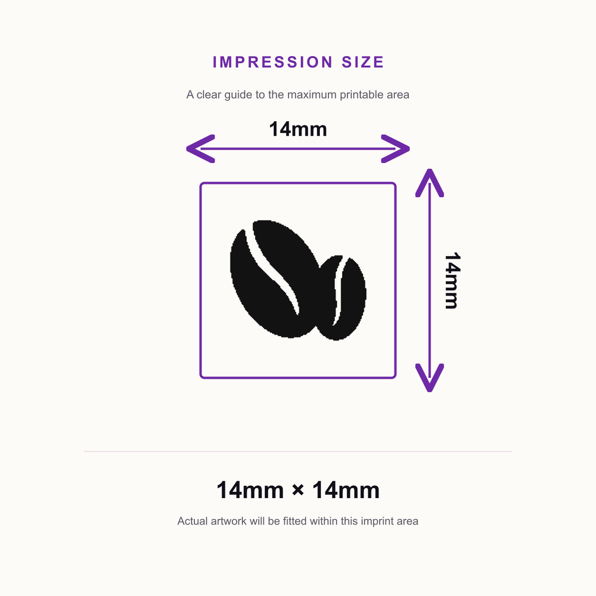 Traxx 9021 14 x 14mm Loyalty Stamp - Coffee Bean – impression size guide 14mm × 14mm