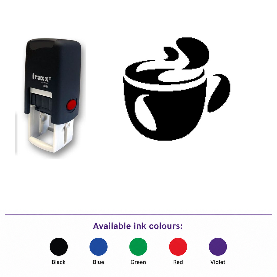 Traxx 9021 14 x 14mm Loyalty Stamp - Coffee Cup Stamp – smaller stamp, enlarged matching imprint and five available ink colours