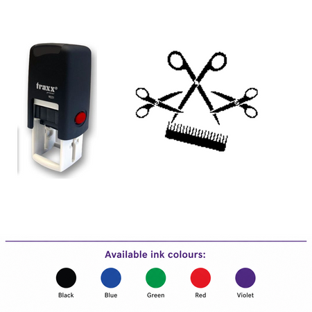 Traxx 9021 14 x 14mm Loyalty Stamp - Comb & Scissors – smaller stamp, enlarged matching imprint and five available ink colours