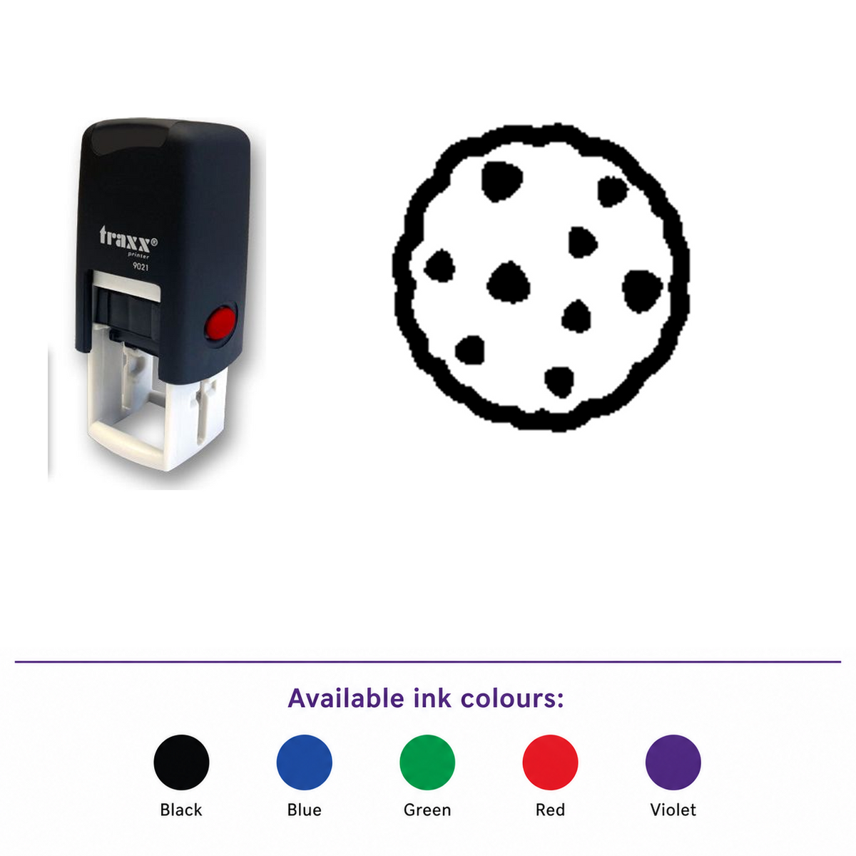 Traxx 9021 14 x 14mm Loyalty Stamp - Cookie – smaller stamp, enlarged matching imprint and five available ink colours