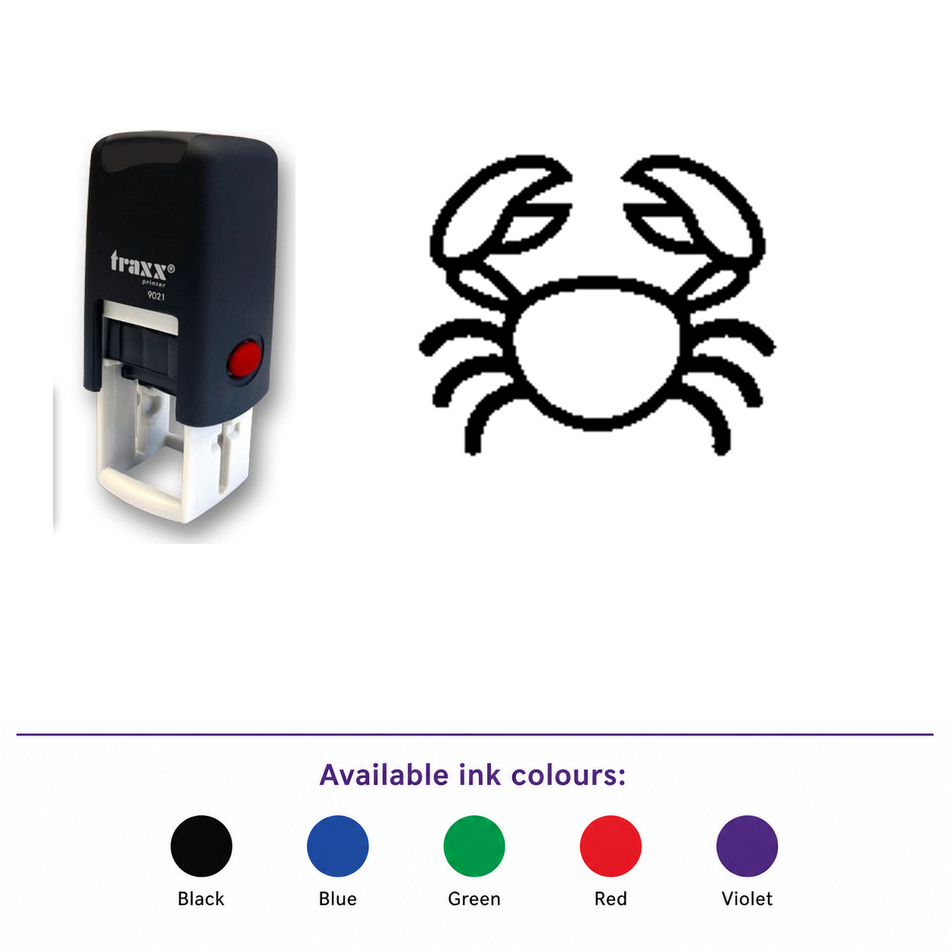 Traxx 9021 14 x 14mm Loyalty Stamp - Crab – smaller stamp, enlarged matching imprint and five available ink colours