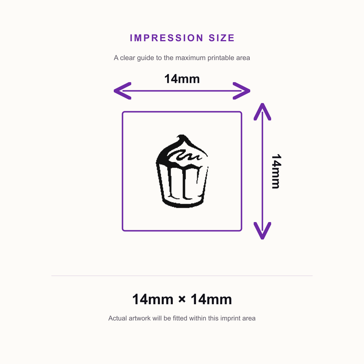 Traxx 9021 14 x 14mm Loyalty Stamp - Cupcake – impression size guide 14mm × 14mm