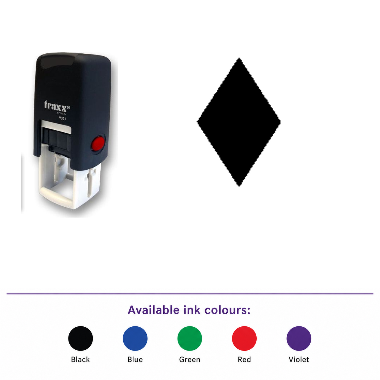Traxx 9021 14 x 14mm Loyalty Stamp - Diamond – smaller stamp, enlarged matching imprint and five available ink colours
