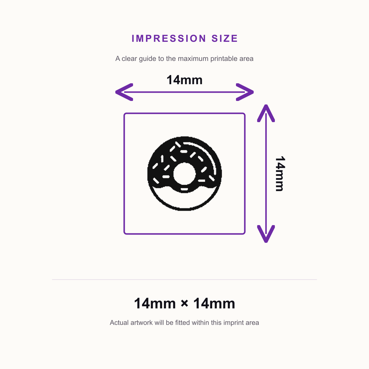 Traxx 9021 14 x 14mm Loyalty Stamp - Doughnut – impression size guide 14mm × 14mm
