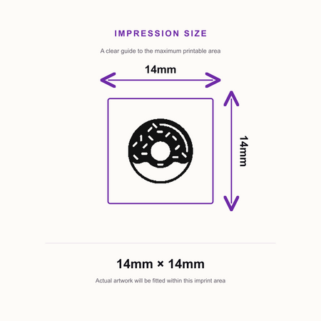 Traxx 9021 14 x 14mm Loyalty Stamp - Doughnut – impression size guide 14mm × 14mm
