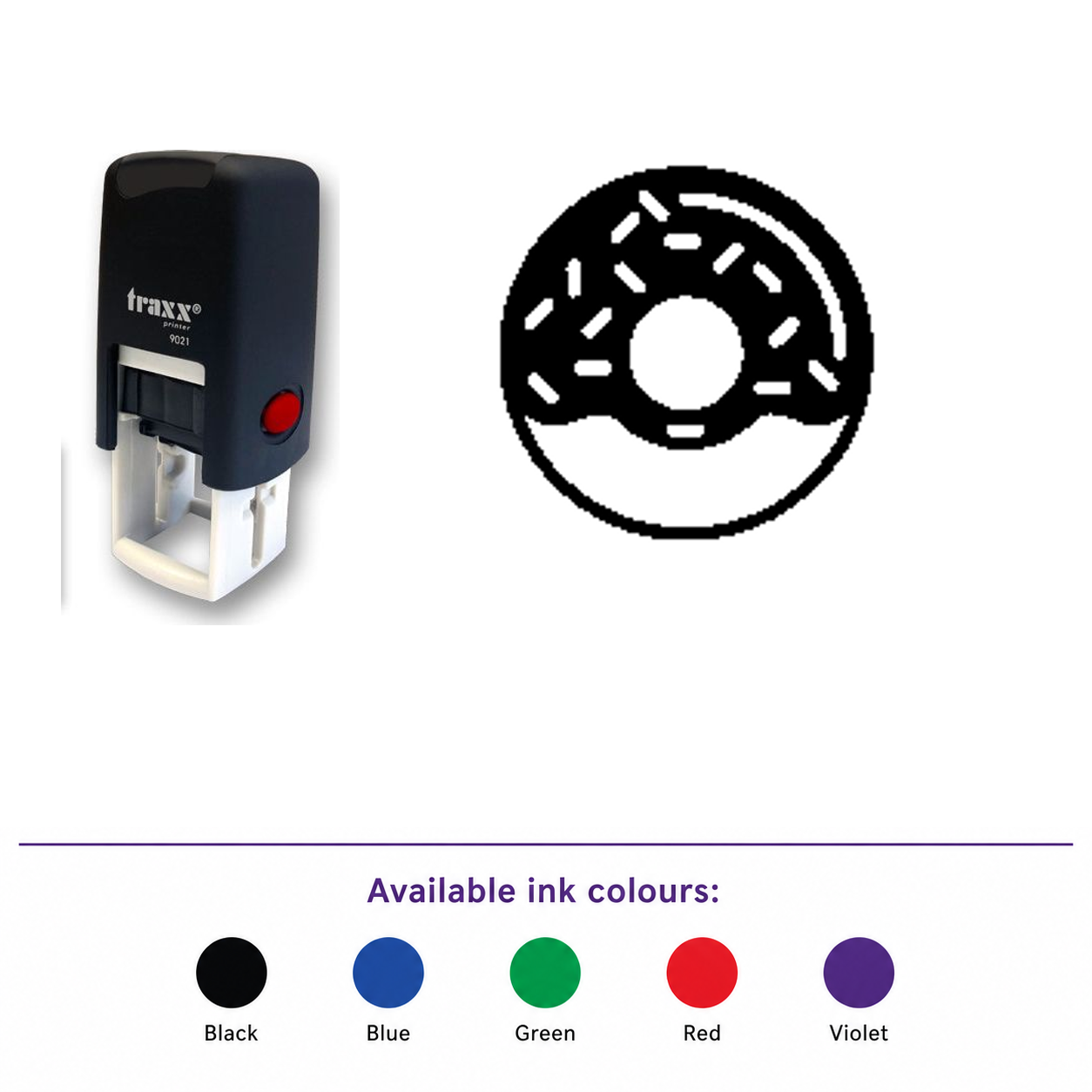 Traxx 9021 14 x 14mm Loyalty Stamp - Doughnut – smaller stamp, enlarged matching imprint and five available ink colours