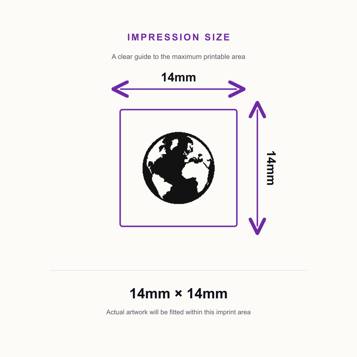 Traxx 9021 14 x 14mm Loyalty Stamp - Earth – impression size guide 14mm × 14mm