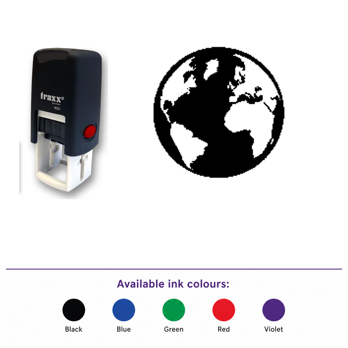 Traxx 9021 14 x 14mm Loyalty Stamp - Earth – smaller stamp, enlarged matching imprint and five available ink colours
