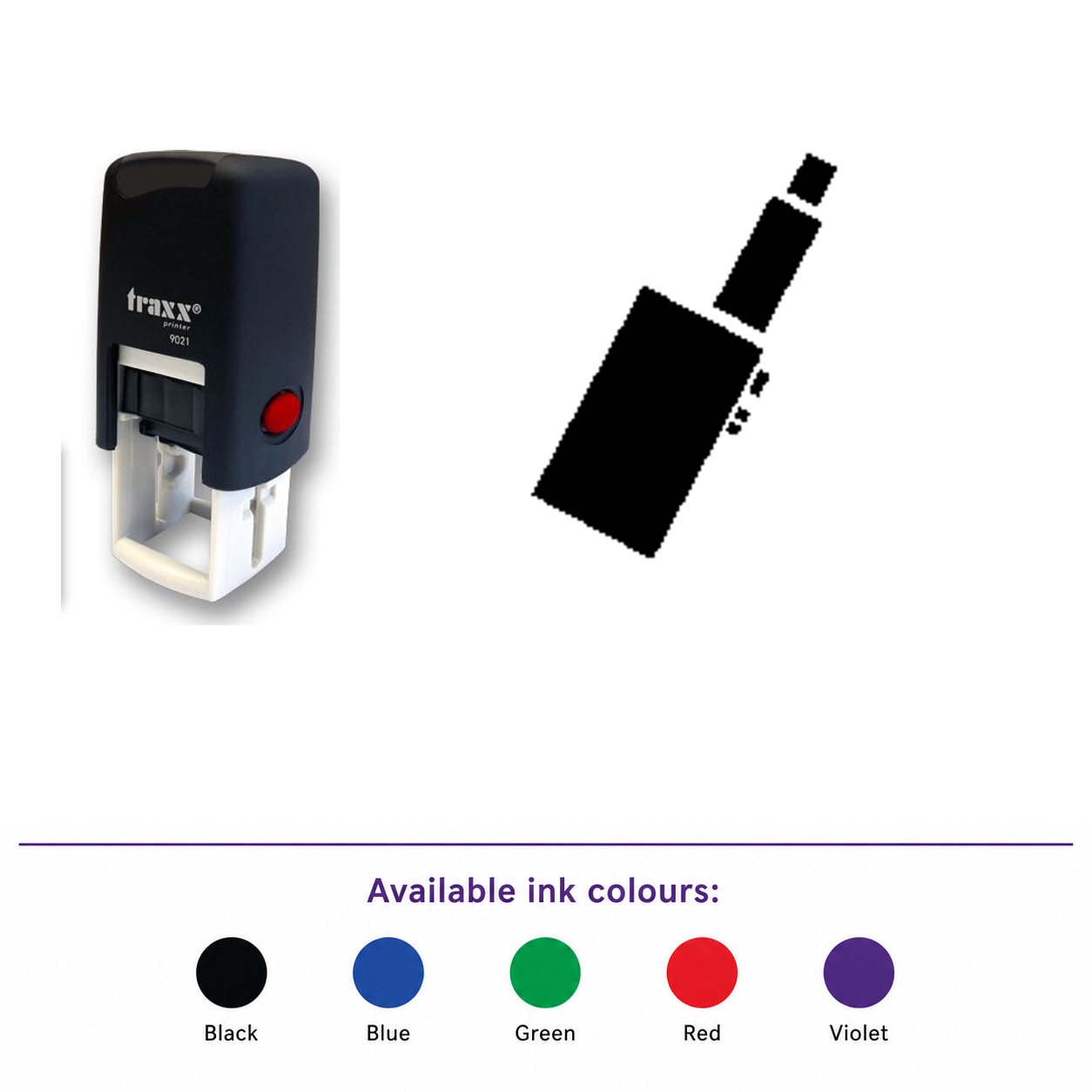Traxx 9021 14 x 14mm Loyalty Stamp - E-Cig – smaller stamp, enlarged matching imprint and five available ink colours