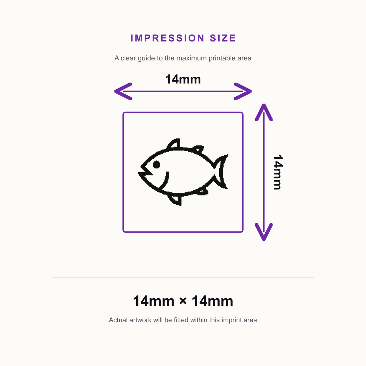 Traxx 9021 14 x 14mm Loyalty Stamp - Fish – impression size guide 14mm × 14mm
