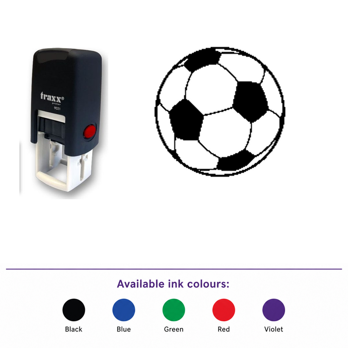 Traxx 9021 14 x 14mm Loyalty Stamp - Football – smaller stamp, enlarged matching imprint and five available ink colours