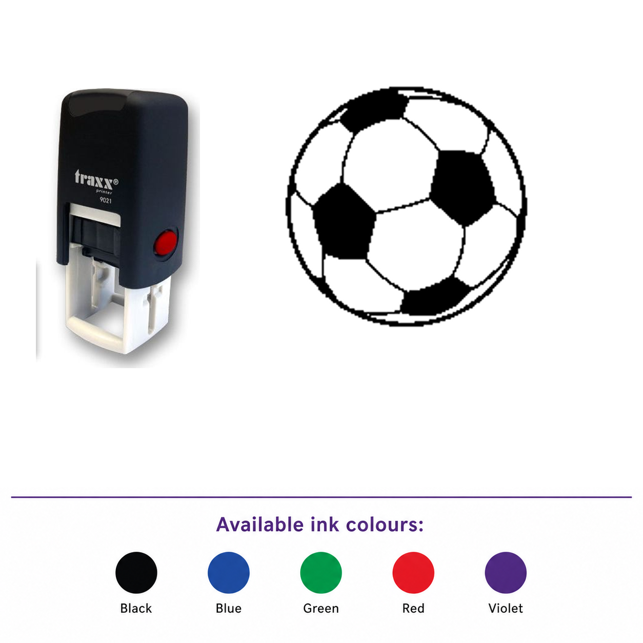 Traxx 9021 14 x 14mm Loyalty Stamp - Football – smaller stamp, enlarged matching imprint and five available ink colours