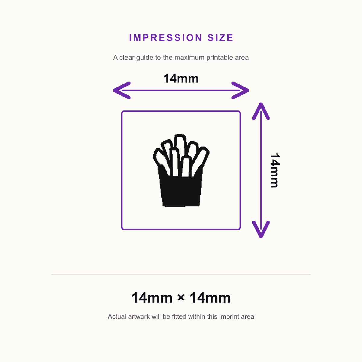 Traxx 9021 14 x 14mm Loyalty Stamp - Fries – impression size guide 14mm × 14mm