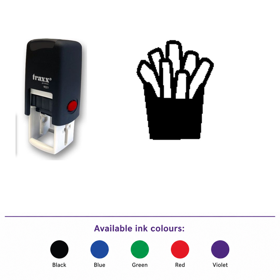 Traxx 9021 14 x 14mm Loyalty Stamp - Fries – smaller stamp, enlarged matching imprint and five available ink colours