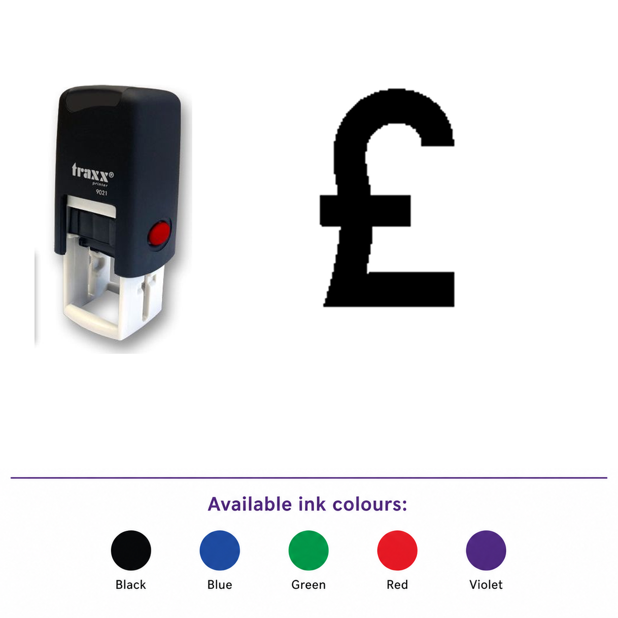 Traxx 9021 14 x 14mm Loyalty Stamp - GBP – smaller stamp, enlarged matching imprint and five available ink colours