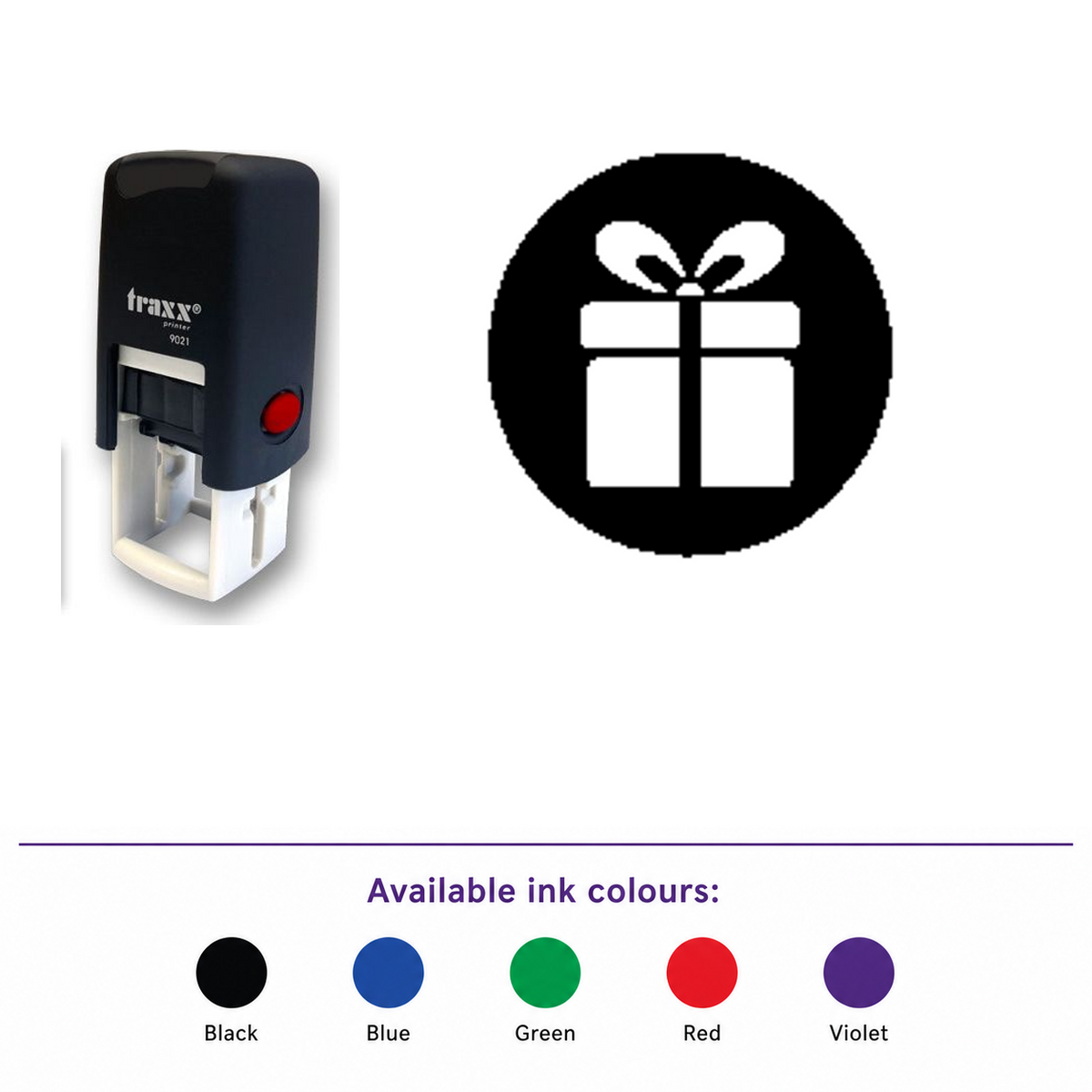 Traxx 9021 14 x 14mm Loyalty Stamp - Gift – smaller stamp, enlarged matching imprint and five available ink colours