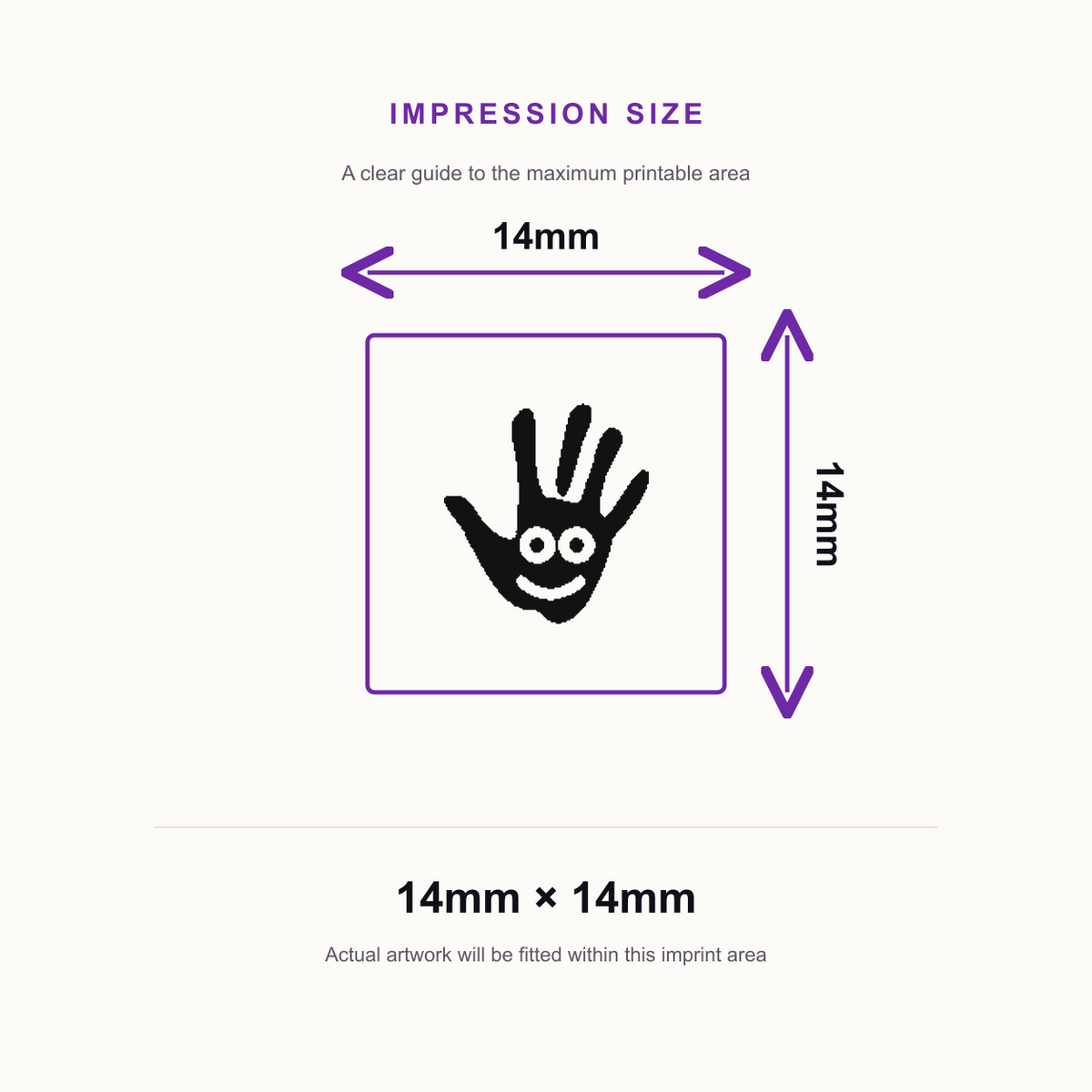 Traxx 9021 14 x 14mm Loyalty Stamp - Hand – impression size guide 14mm × 14mm