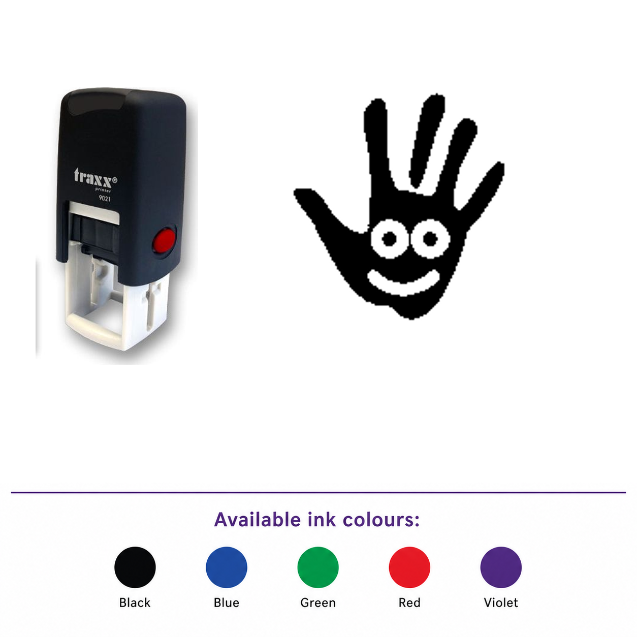 Traxx 9021 14 x 14mm Loyalty Stamp - Hand – smaller stamp, enlarged matching imprint and five available ink colours