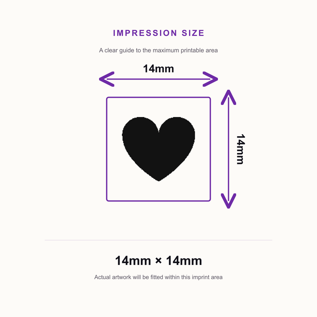 Traxx 9021 14 x 14mm Loyalty Stamp - Heart – impression size guide 14mm × 14mm