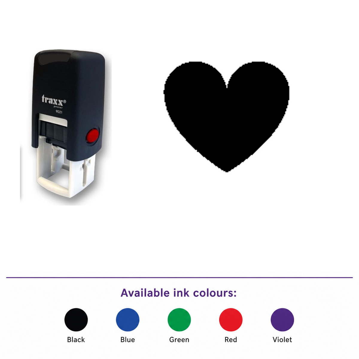 Traxx 9021 14 x 14mm Loyalty Stamp - Heart – smaller stamp, enlarged matching imprint and five available ink colours