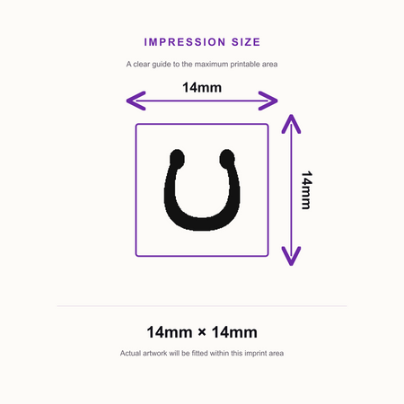 Traxx 9021 14 x 14mm Loyalty Stamp - Horseshoe – impression size guide 14mm × 14mm