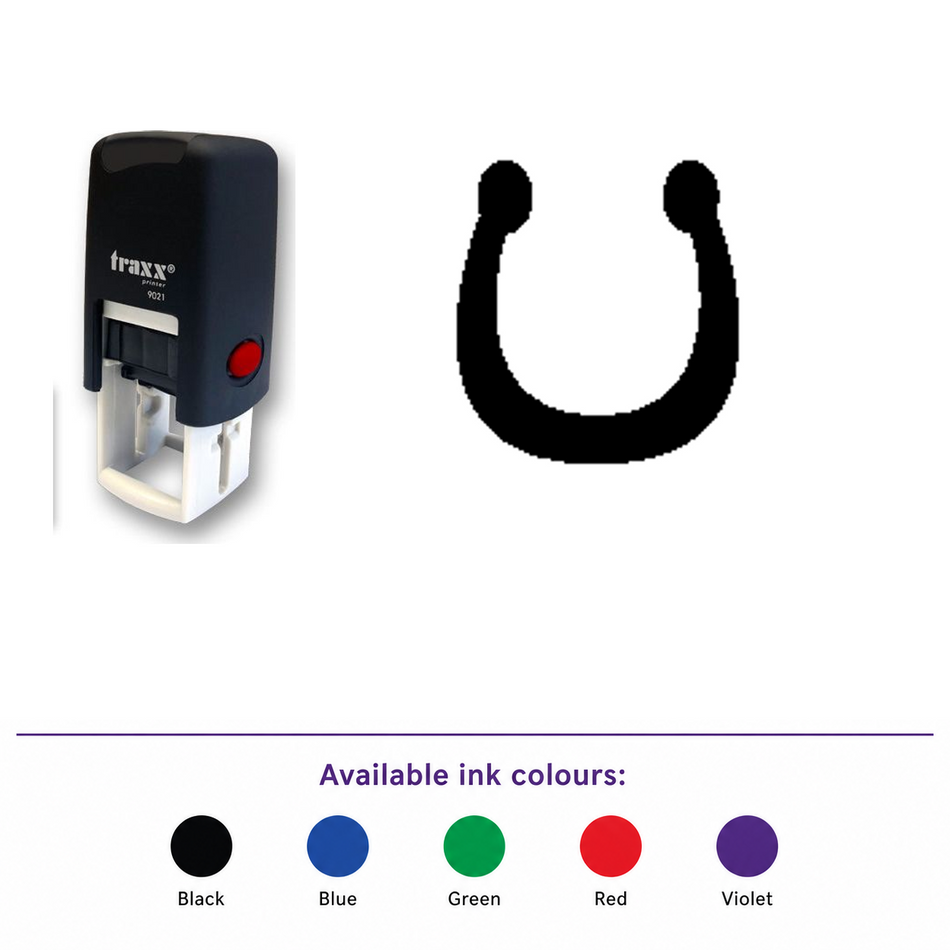 Traxx 9021 14 x 14mm Loyalty Stamp - Horseshoe – smaller stamp, enlarged matching imprint and five available ink colours