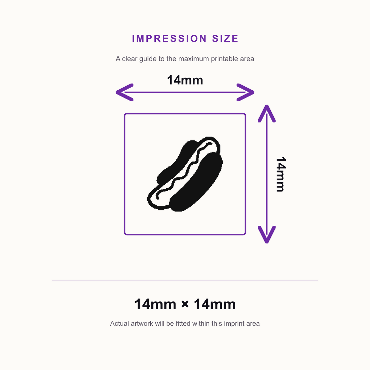 Traxx 9021 14 x 14mm Loyalty Stamp - Hotdog – impression size guide 14mm × 14mm