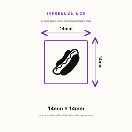 Traxx 9021 14 x 14mm Loyalty Stamp - Hotdog – impression size guide 14mm × 14mm