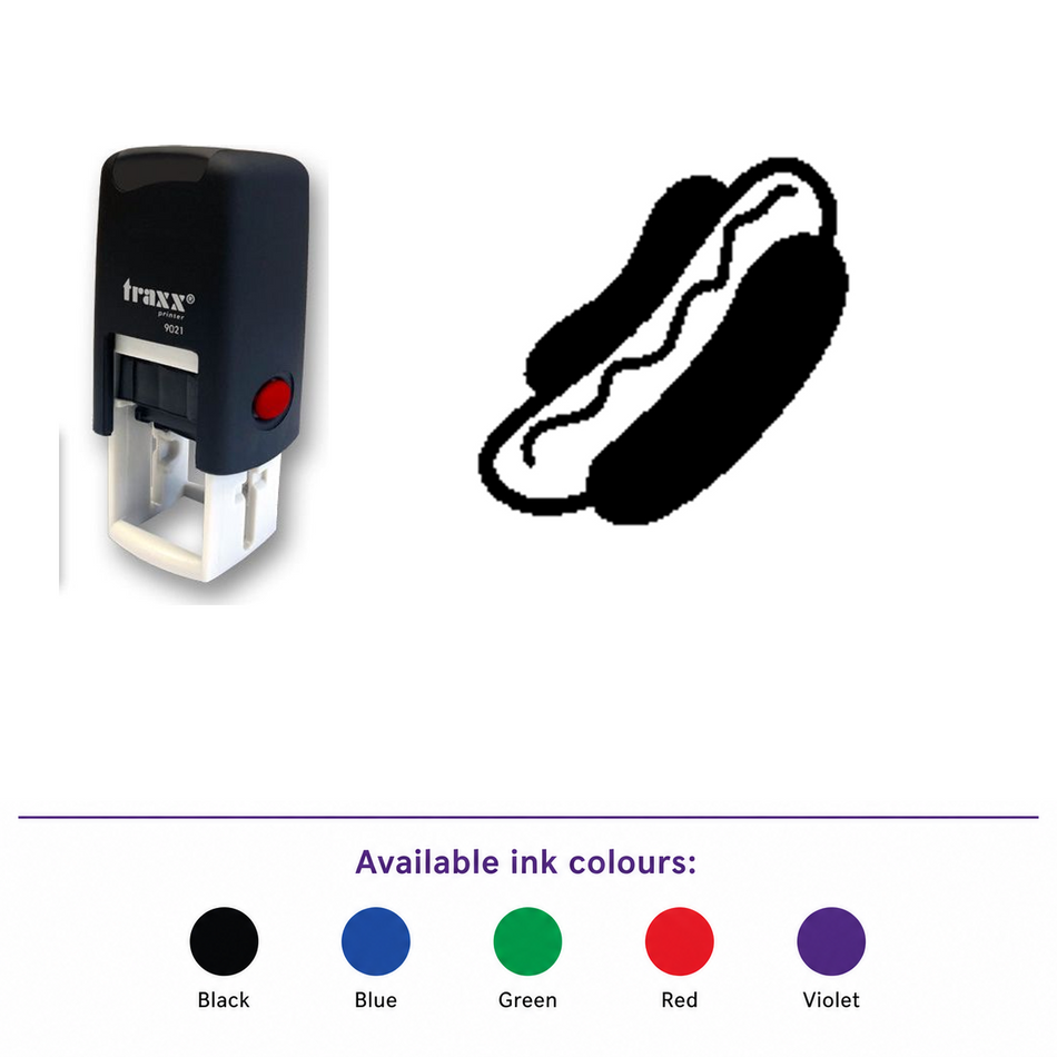 Traxx 9021 14 x 14mm Loyalty Stamp - Hotdog – smaller stamp, enlarged matching imprint and five available ink colours