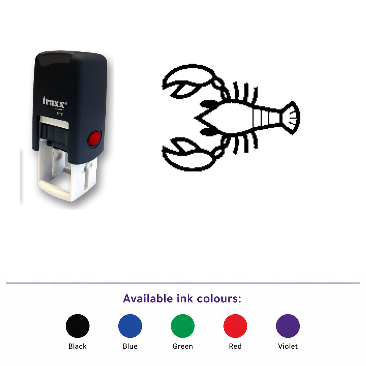 Traxx 9021 14 x 14mm Loyalty Stamp - Lobster – smaller stamp, enlarged matching imprint and five available ink colours