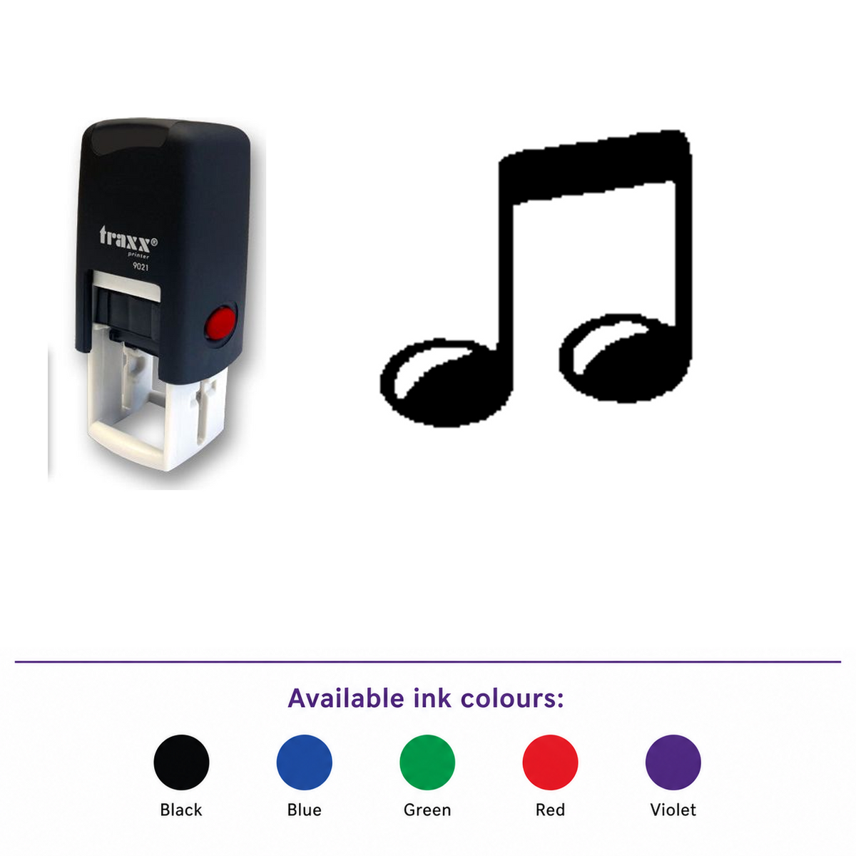 Traxx 9021 14 x 14mm Loyalty Stamp - Music Note – smaller stamp, enlarged matching imprint and five available ink colours
