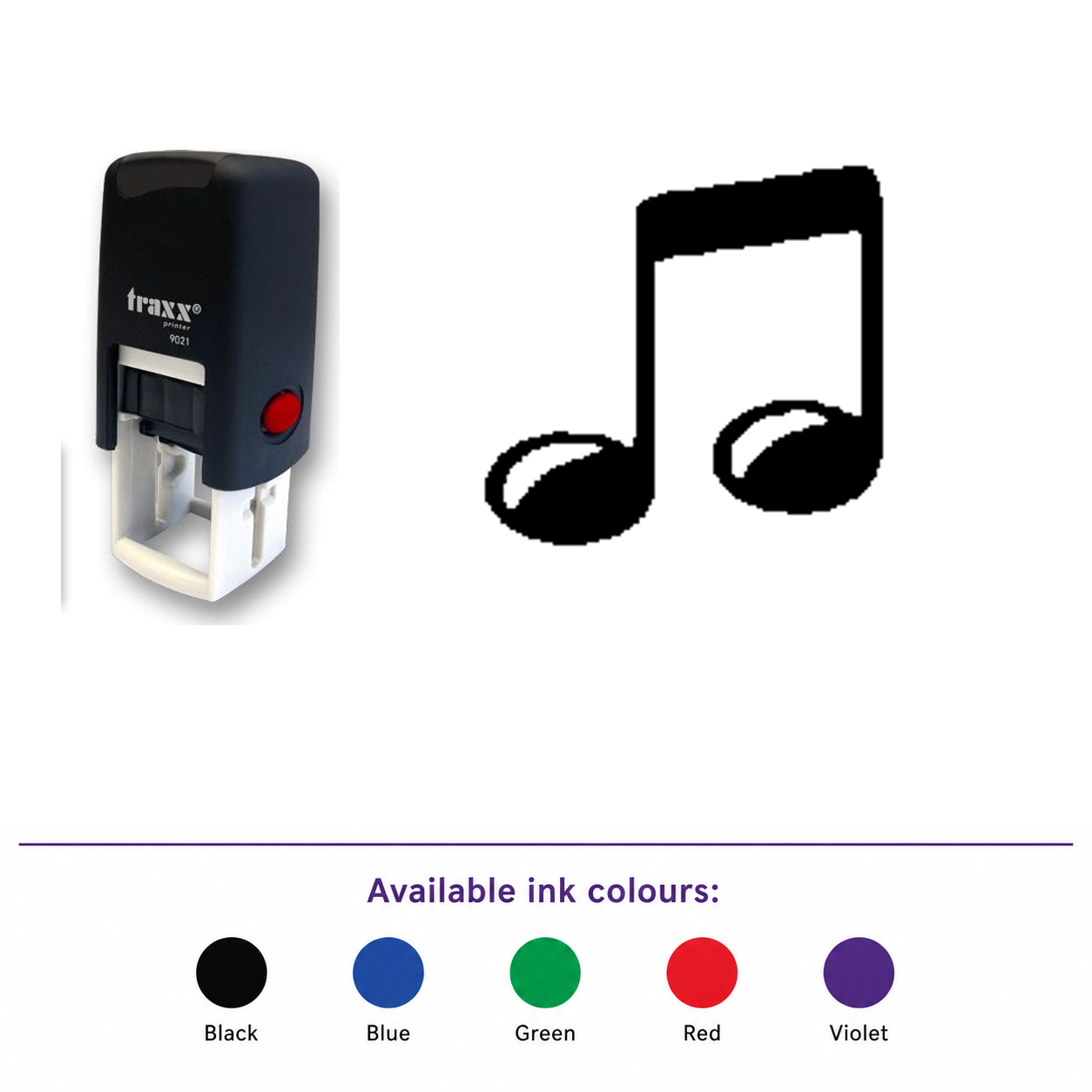 Traxx 9021 14 x 14mm Loyalty Stamp - Music Note – smaller stamp, enlarged matching imprint and five available ink colours