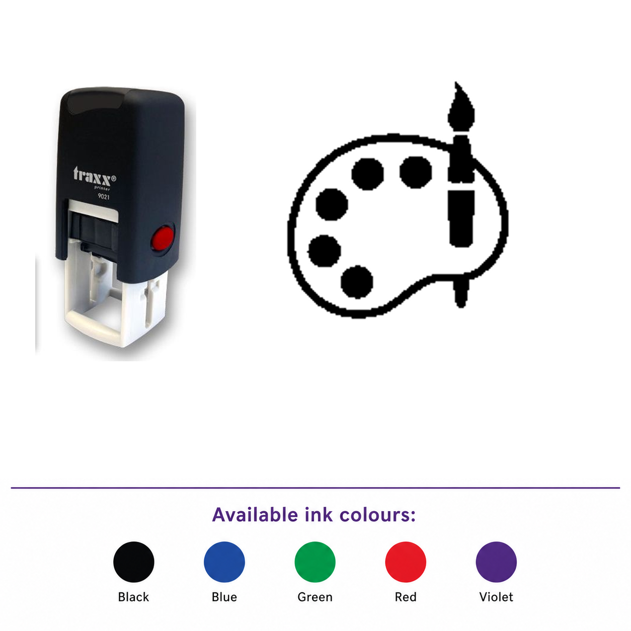 Traxx 9021 14 x 14mm Loyalty Stamp - Paintbrush – smaller stamp, enlarged matching imprint and five available ink colours