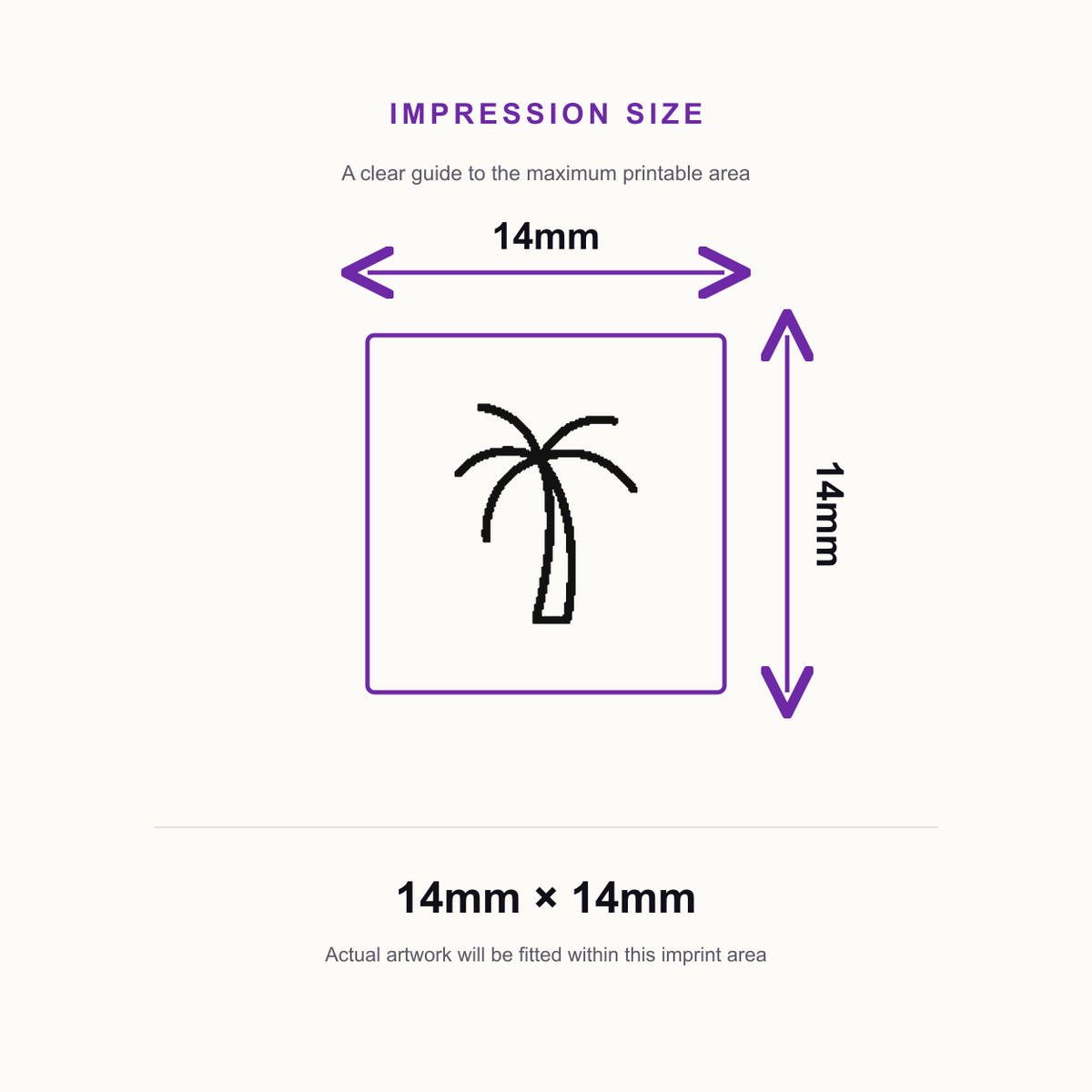 Traxx 9021 14 x 14mm Loyalty Stamp - Palm Tree – impression size guide 14mm × 14mm