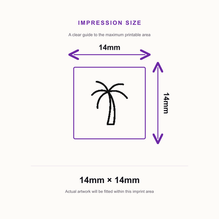 Traxx 9021 14 x 14mm Loyalty Stamp - Palm Tree – impression size guide 14mm × 14mm