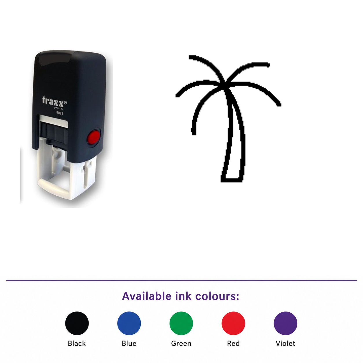 Traxx 9021 14 x 14mm Loyalty Stamp - Palm Tree – smaller stamp, enlarged matching imprint and five available ink colours