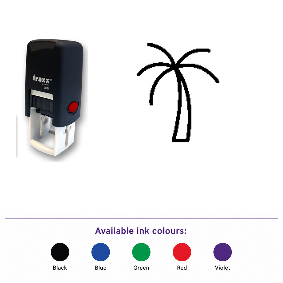 Traxx 9021 14 x 14mm Loyalty Stamp - Palm Tree – smaller stamp, enlarged matching imprint and five available ink colours