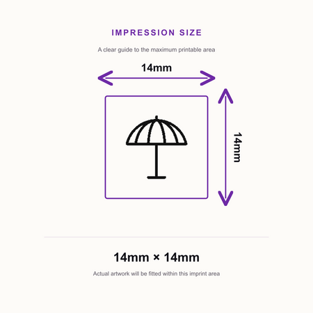 Traxx 9021 14 x 14mm Loyalty Stamp - Parasol – impression size guide 14mm × 14mm