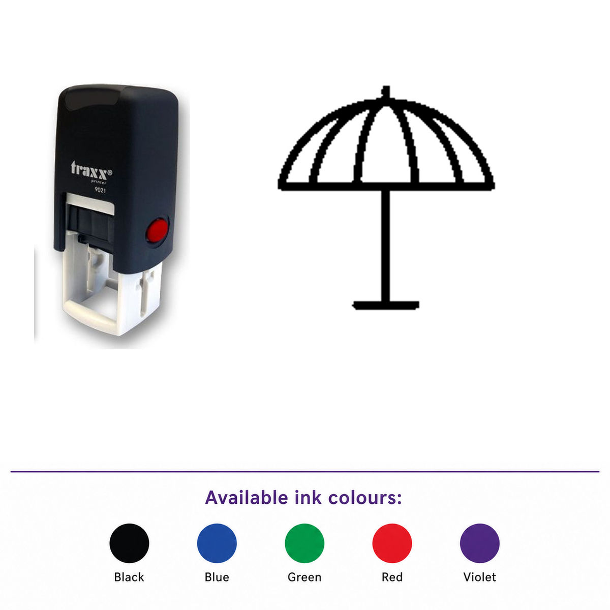 Traxx 9021 14 x 14mm Loyalty Stamp - Parasol – smaller stamp, enlarged matching imprint and five available ink colours