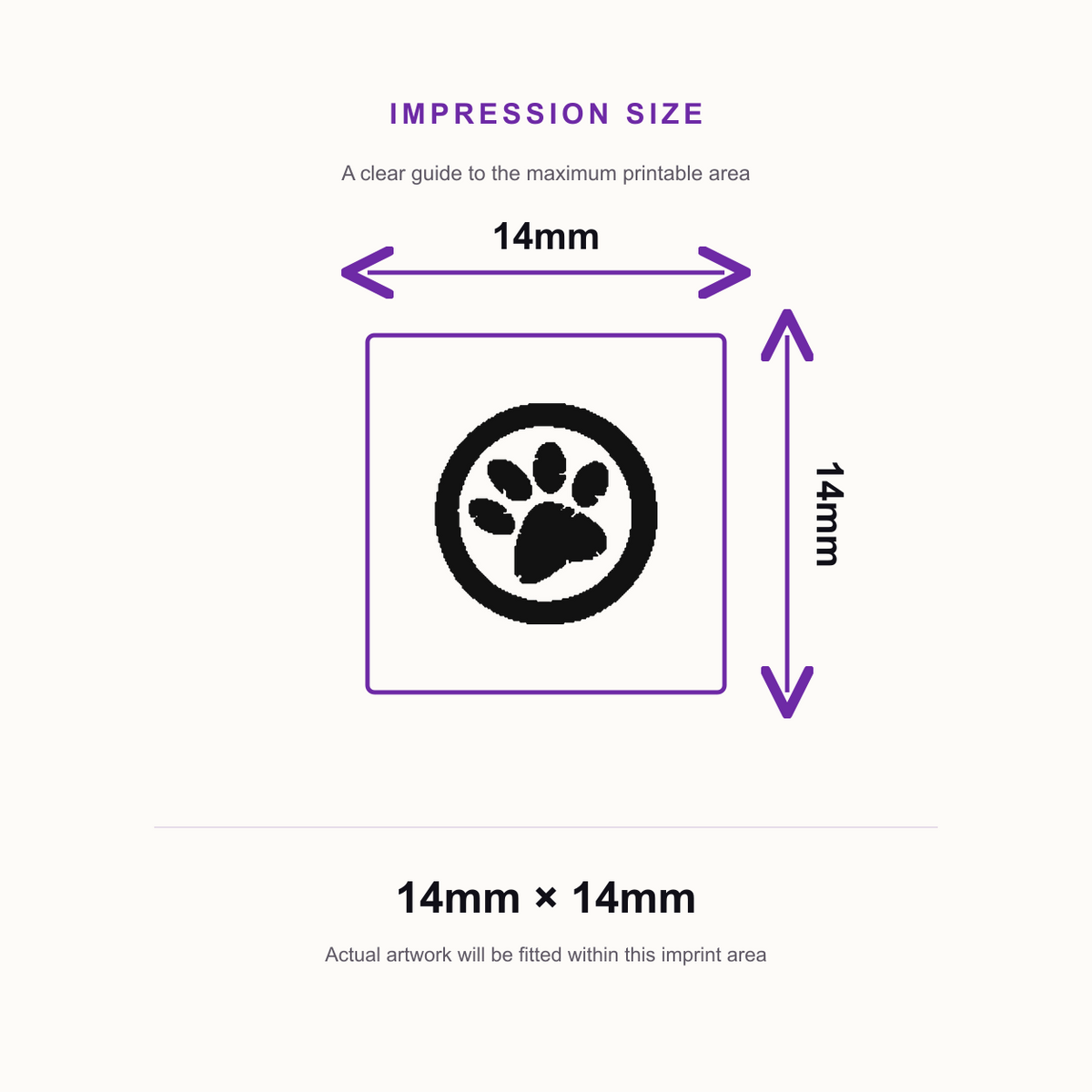 Traxx 9021 14 x 14mm Loyalty Stamp - Paw Print – impression size guide 14mm × 14mm