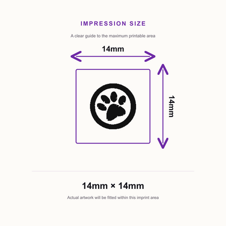 Traxx 9021 14 x 14mm Loyalty Stamp - Paw Print – impression size guide 14mm × 14mm