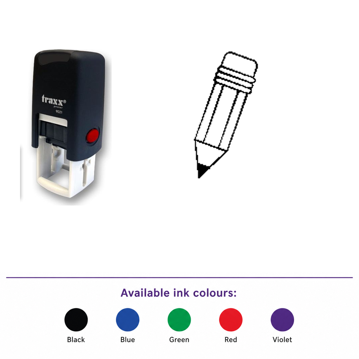 Traxx 9021 14 x 14mm Loyalty Stamp - Pencil – smaller stamp, enlarged matching imprint and five available ink colours