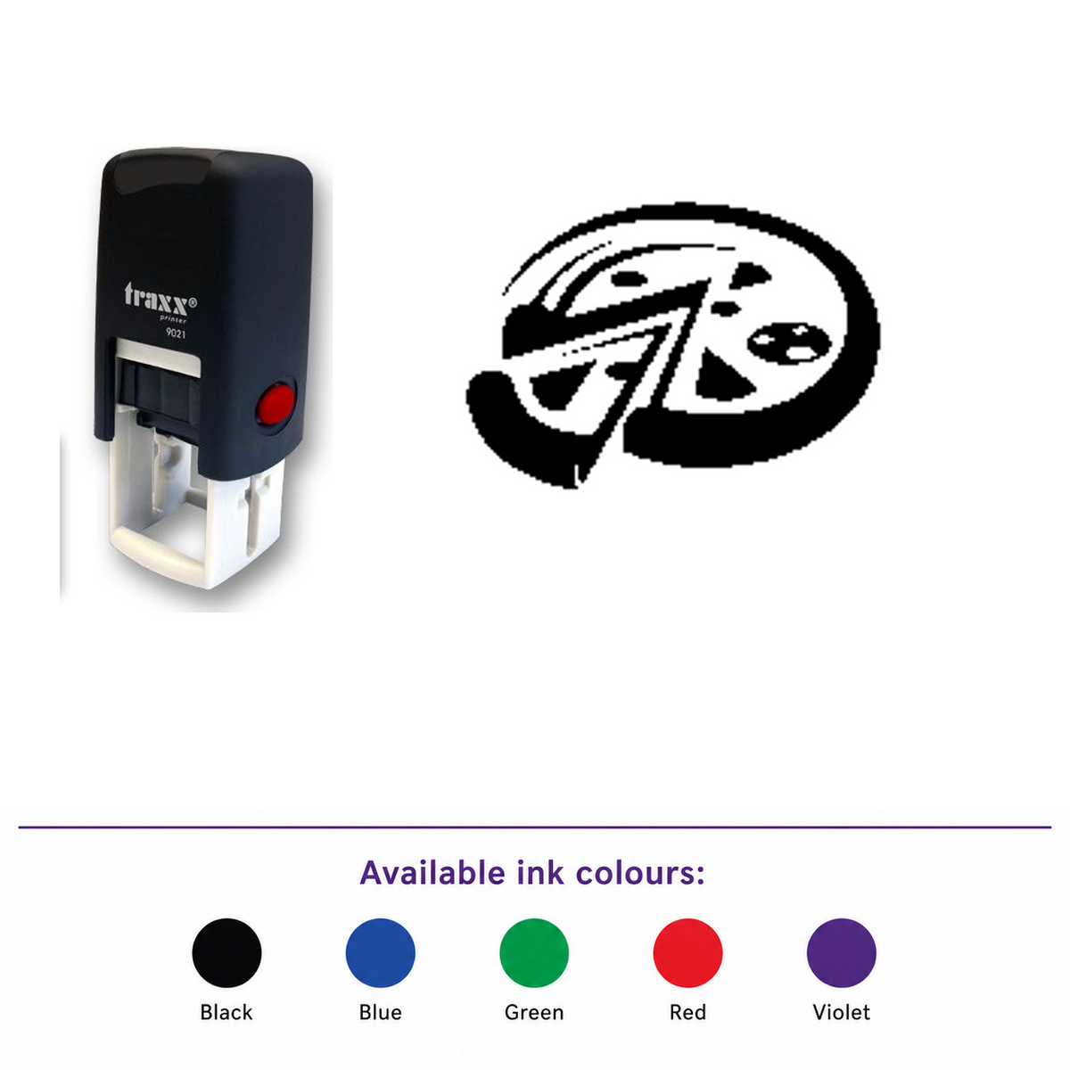 Traxx 9021 14 x 14mm Loyalty Stamp - Pizza – smaller stamp, enlarged matching imprint and five available ink colours