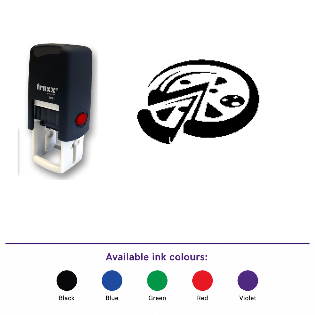 Traxx 9021 14 x 14mm Loyalty Stamp - Pizza – smaller stamp, enlarged matching imprint and five available ink colours