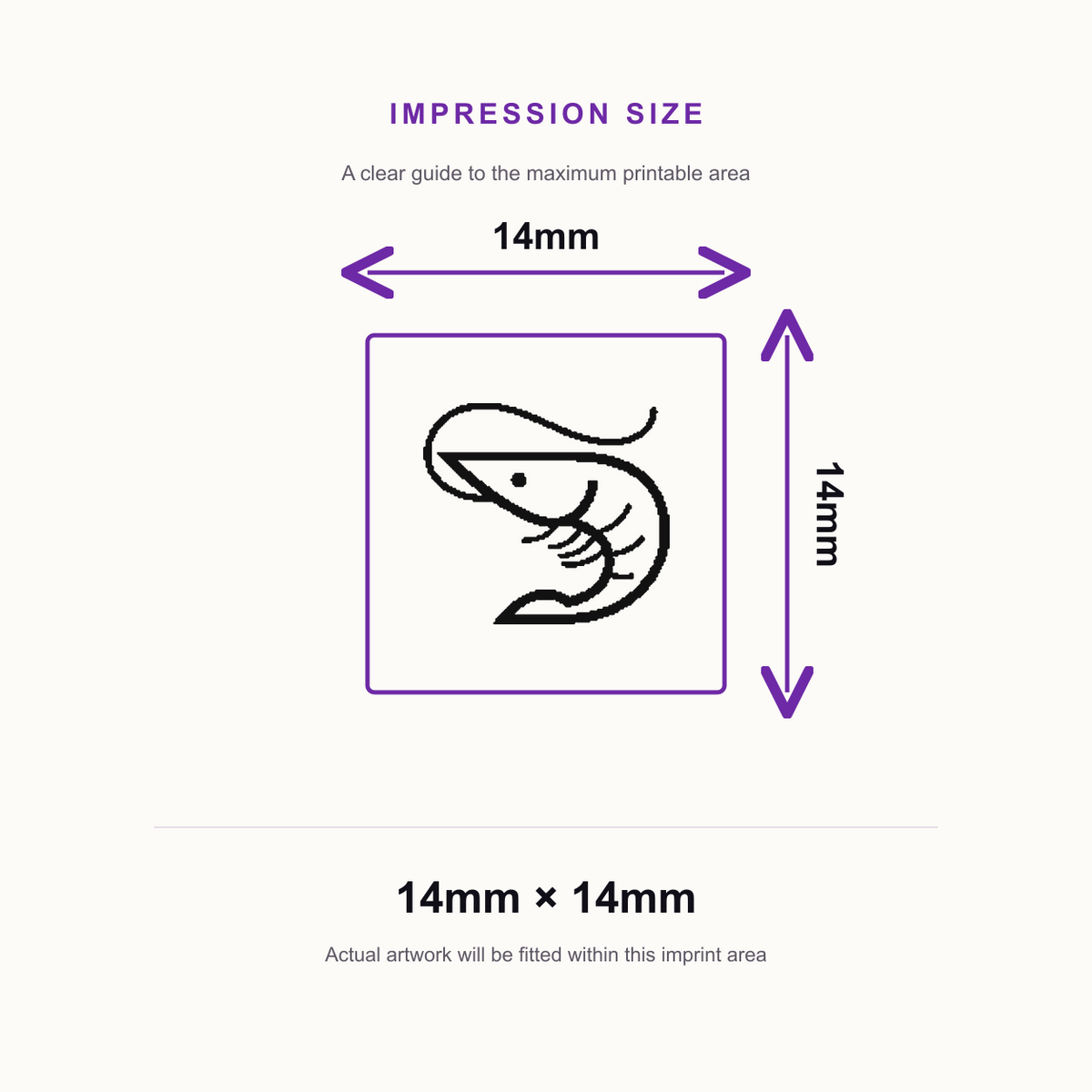 Traxx 9021 14 x 14mm Loyalty Stamp - Prawn – impression size guide 14mm × 14mm